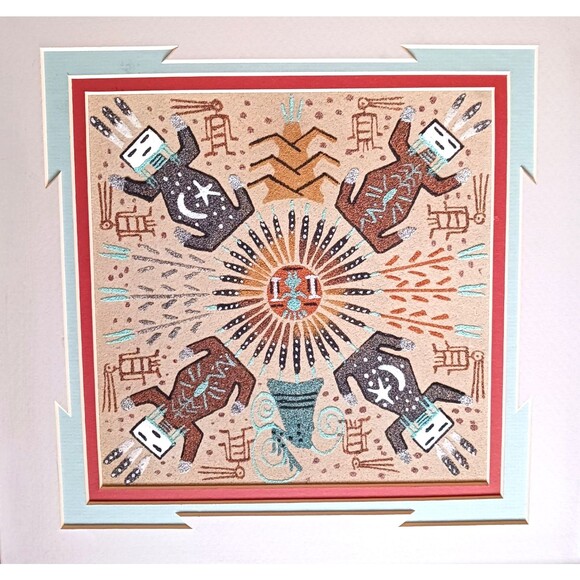 Authentic Navajo Indian Sand Art Painting Framed & Matted Signed John Benally - Picture 3 of 6